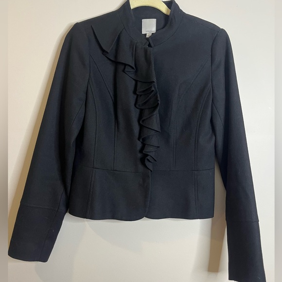 Halogen Jackets & Blazers - Halogen Black Ruffle Blazer Wool Tailored Classic Buttons Lined Work Event Coat